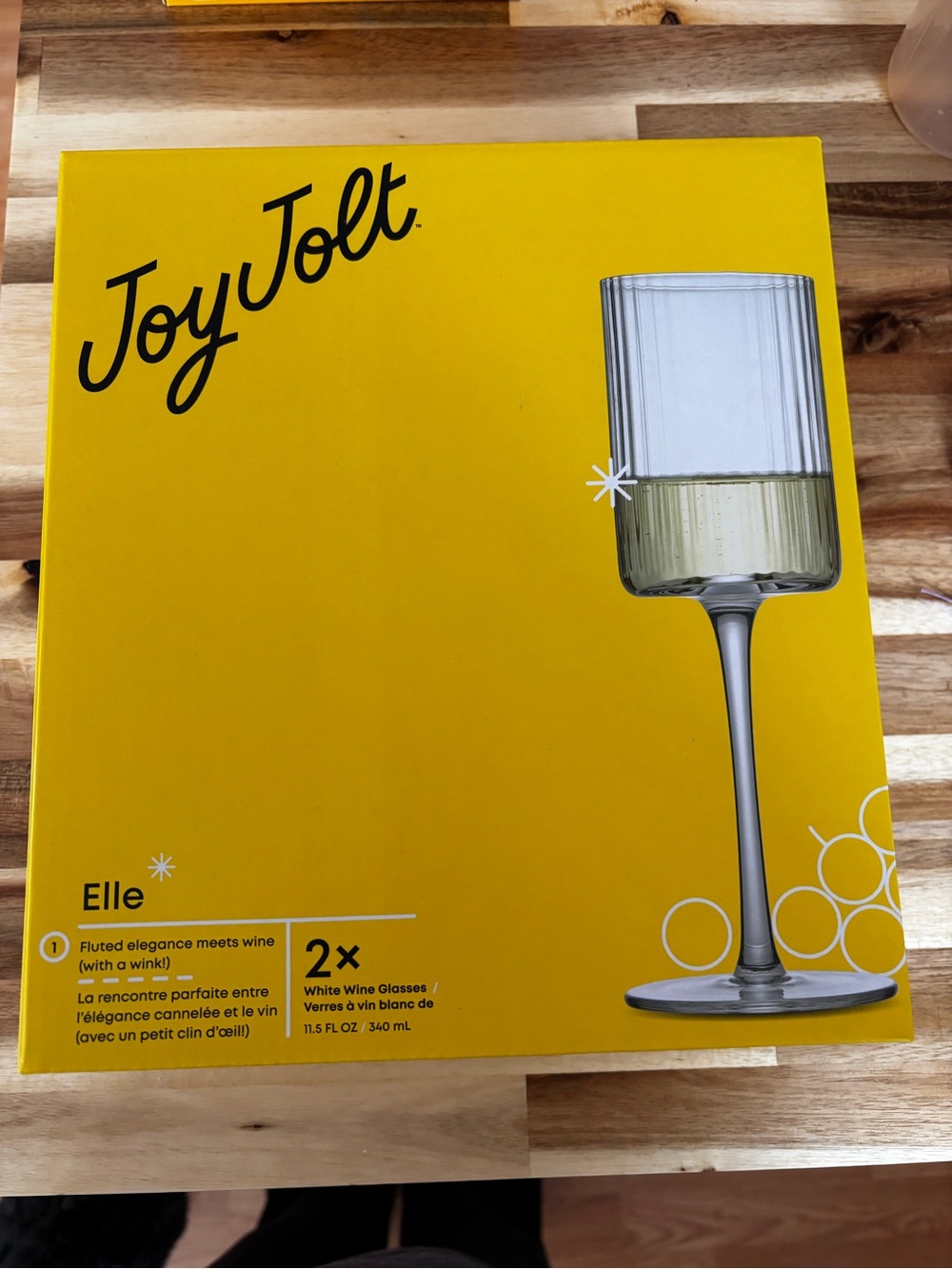 Jolt Bright Yellow JoyJolt Elle Wine Glasses Box